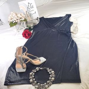 Silver Metallic Sheath V-Neck Wrap Dress Office Wear Business Casual Meeting